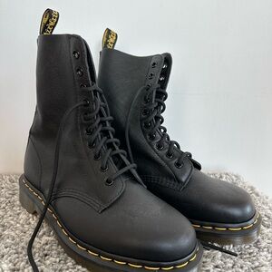 Dr. Martens Black Leather Boots with Yellow Stitching